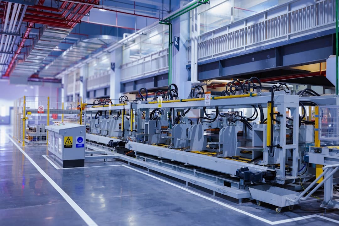 Large industrial testing machine on a factory floor
