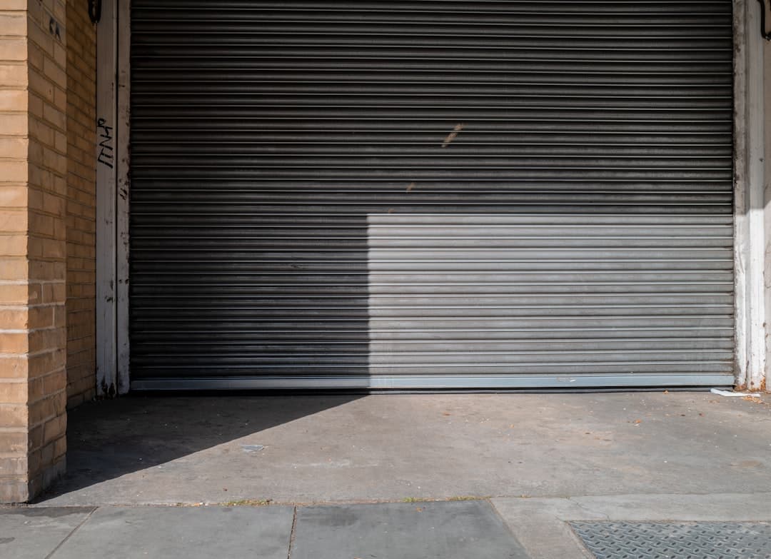Industrial roll-up door at a warehouse loading bay
